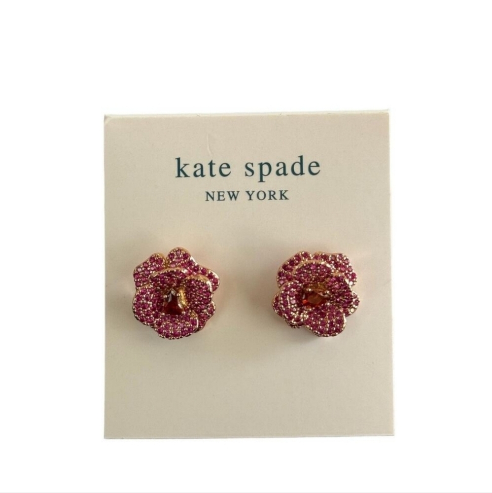 Kate Spade Rosey Collection Scarlet Blooms Pave Rose Stud Earrings with Dustbag - Picture 5 of 6